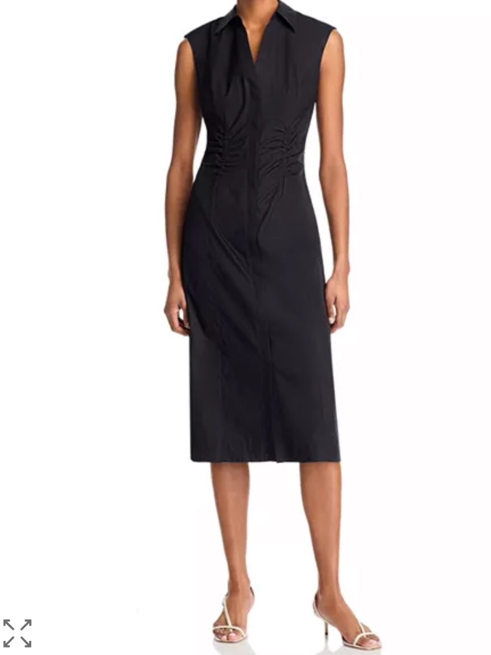 10 Crosby Derek Lam Nera Ruched Black Sleeveless Midi Button Down Shirtdress
